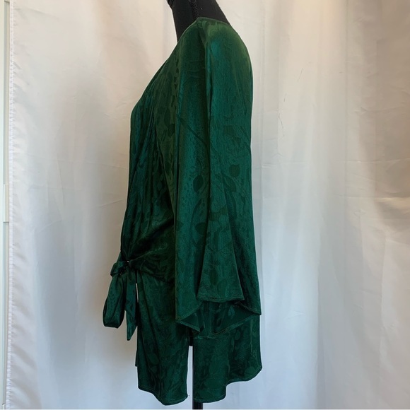 Zara Green Jacquard Front Knot Blouse XL NWOT - Picture 4 of 12